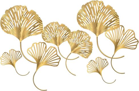 RattanView 8 Pcs Gold Metal Leaf Wall Decor Golden Hollow Ginkgo Leaf Decor Wall Art Hanging Modern Floral Wall Sculpture for Home, Living Room, Bedroom, Office, Study, 5.9'', 7.87'', 9.84'', 11.81'' in Saudi Arabia