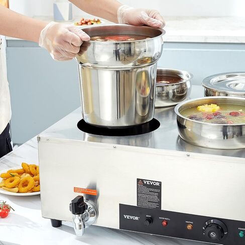 VEVOR Electric Soup Warmer, Four 7.4QT Stainless Steel Round Pot 86~185°F Adjustable Temp, 1500W Commercial Bain Marie with Anti-Dry Burn and Reset Button, Soup Station for Restaurant, Buffet, Silver in Saudi Arabia