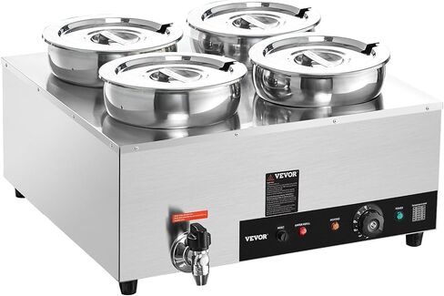 VEVOR Electric Soup Warmer, Four 7.4QT Stainless Steel Round Pot 86~185°F Adjustable Temp, 1500W Commercial Bain Marie with Anti-Dry Burn and Reset Button, Soup Station for Restaurant, Buffet, Silver in Saudi Arabia