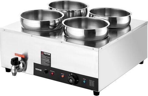 VEVOR Electric Soup Warmer, Four 7.4QT Stainless Steel Round Pot 86~185°F Adjustable Temp, 1500W Commercial Bain Marie with Anti-Dry Burn and Reset Button, Soup Station for Restaurant, Buffet, Silver in Saudi Arabia