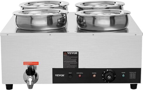 VEVOR Electric Soup Warmer, Four 7.4QT Stainless Steel Round Pot 86~185°F Adjustable Temp, 1500W Commercial Bain Marie with Anti-Dry Burn and Reset Button, Soup Station for Restaurant, Buffet, Silver in Saudi Arabia