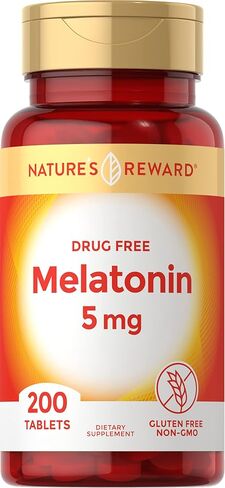 Melatonin 5mg – 200 Count – Non-GMO & Gluten Free Supplement – by Nature’s Reward in Kuwait