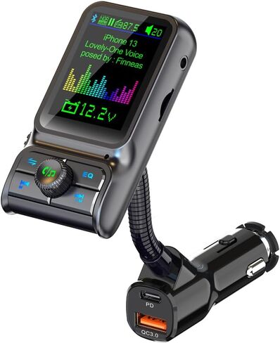 ILOKEY Bluetooth FM Transmitter for Car 1.5" Color Screen Display Wireless Handsfree Radio Transmitter Car Charger Adapter Support TF Card USB Flash Drive 48W PD/ QC3.0 Dual USB Charging (Black) in Saudi Arabia