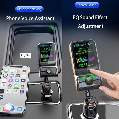 ILOKEY Bluetooth FM Transmitter for Car 1.5" Color Screen Display Wireless Handsfree Radio Transmitter Car Charger Adapter Support TF Card USB Flash Drive 48W PD/ QC3.0 Dual USB Charging (Black) in Saudi Arabia