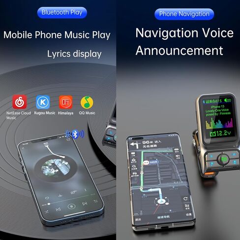 ILOKEY Bluetooth FM Transmitter for Car 1.5" Color Screen Display Wireless Handsfree Radio Transmitter Car Charger Adapter Support TF Card USB Flash Drive 48W PD/ QC3.0 Dual USB Charging (Black) in Saudi Arabia