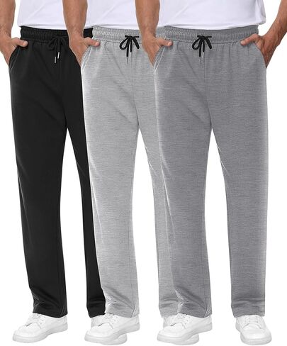 Neer 3 Pack Men's Sweatpants Athletic Drawstring Open Bottom Pants Workout Running Lounge Pants with Pocket for Men in Saudi Arabia