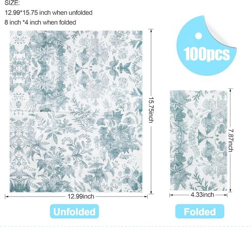 100 عبوة من مناديل الحمام ذات ملمس الكتان الزهري للاستعمال مرة واحدة، مناديل ورقية مزخرفة، مناشف يد ورقية للحمام، مناديل الحلوى مطوية 7.8 × 4.3 بوصة، مناديل للاستعمال مرة واحدة لحفلات العشاء وحفلات استقبال المولود الجديد in Kuwait