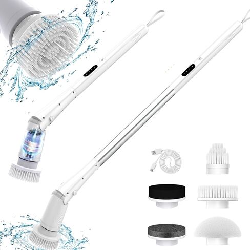 Electric Spin Scrubber,Vicmayun Bathroom Shower Cleaning Brush with 5 Replaceable Heads, 3 Adjustable Angle, Shower Scrubber with Long Handle for Bathroom, Tub,Tile, Floor in Saudi Arabia