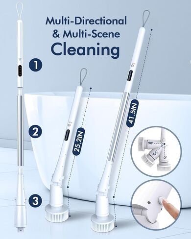 Electric Spin Scrubber,Vicmayun Bathroom Shower Cleaning Brush with 5 Replaceable Heads, 3 Adjustable Angle, Shower Scrubber with Long Handle for Bathroom, Tub,Tile, Floor in Saudi Arabia