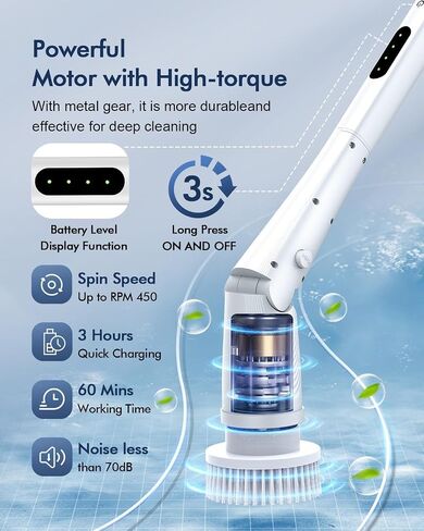 Electric Spin Scrubber,Vicmayun Bathroom Shower Cleaning Brush with 5 Replaceable Heads, 3 Adjustable Angle, Shower Scrubber with Long Handle for Bathroom, Tub,Tile, Floor in Saudi Arabia