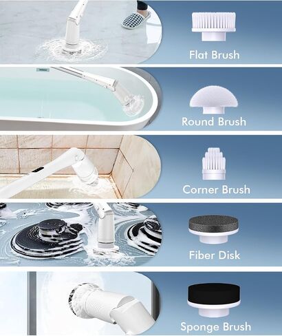 Electric Spin Scrubber,Vicmayun Bathroom Shower Cleaning Brush with 5 Replaceable Heads, 3 Adjustable Angle, Shower Scrubber with Long Handle for Bathroom, Tub,Tile, Floor in Saudi Arabia