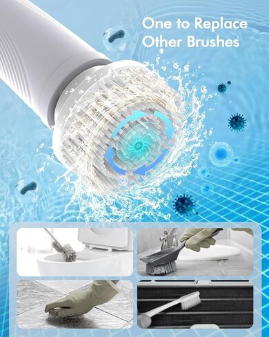 Electric Spin Scrubber,Vicmayun Bathroom Shower Cleaning Brush with 5 Replaceable Heads, 3 Adjustable Angle, Shower Scrubber with Long Handle for Bathroom, Tub,Tile, Floor in Saudi Arabia