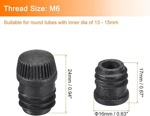 uxcell 12Pcs Inserts for Round Tubes with Leveling Feet, for 16mm/0.63" OD Round Tube, M6 Thread Black Plastic Furniture Chair Leg Plug Blanking End Caps Insert Plugs in Saudi Arabia