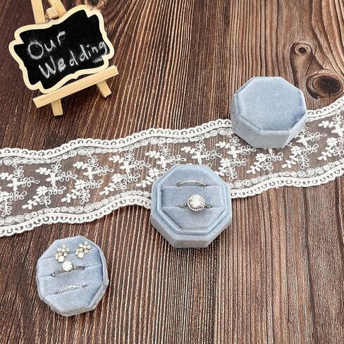 2 IN 1 Ring Box Wedding Day, Octagon 3 and 2 Slot Ring Box, Premium Double Rings Bearer Holder, Handmade Velvet Ring Gift Box for Proposal Engagement Ceremony Christmas Travel (Dusty Blue) in Saudi Arabia