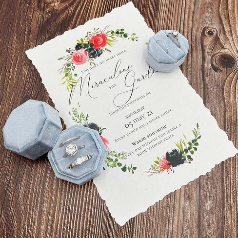 2 IN 1 Ring Box Wedding Day, Octagon 3 and 2 Slot Ring Box, Premium Double Rings Bearer Holder, Handmade Velvet Ring Gift Box for Proposal Engagement Ceremony Christmas Travel (Dusty Blue) in Saudi Arabia