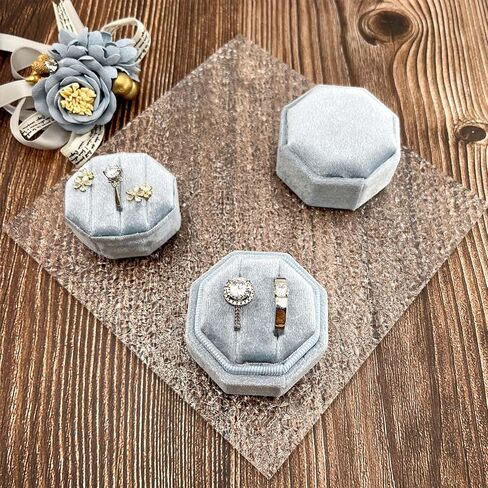 2 IN 1 Ring Box Wedding Day, Octagon 3 and 2 Slot Ring Box, Premium Double Rings Bearer Holder, Handmade Velvet Ring Gift Box for Proposal Engagement Ceremony Christmas Travel (Dusty Blue) in Saudi Arabia