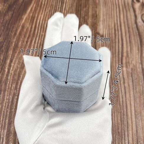 2 IN 1 Ring Box Wedding Day, Octagon 3 and 2 Slot Ring Box, Premium Double Rings Bearer Holder, Handmade Velvet Ring Gift Box for Proposal Engagement Ceremony Christmas Travel (Dusty Blue) in Saudi Arabia