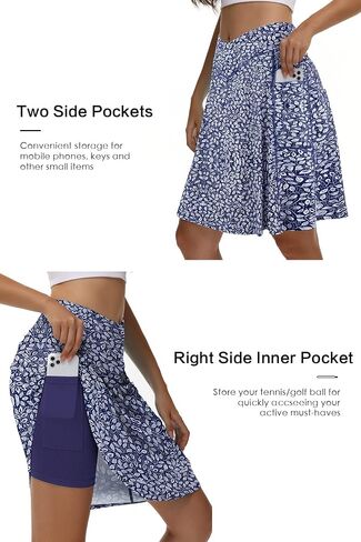 KORALHY 21" Knee Length Golf Skorts Skirts for Women Cross Waist Athletic Skorts with Shorts Tennis Skirt with 3 Pockets in Kuwait