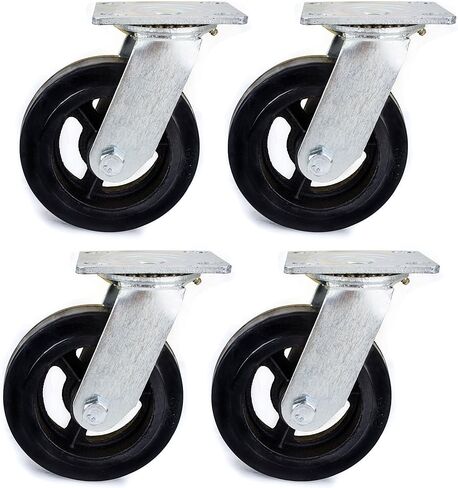 Pack of 4 - RK Heavy Duty Moldon Rubber Swivel Casters Iron Wheel, 6" x 2", Capacity: 500 lbs/Ea in Kuwait