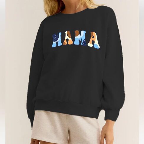 Mama Sweatshirts Women Funny Mom Embroidered Letter Graphic Crewneck Long Sleeve Mom Shirts Pullover Blouse Tops in Saudi Arabia