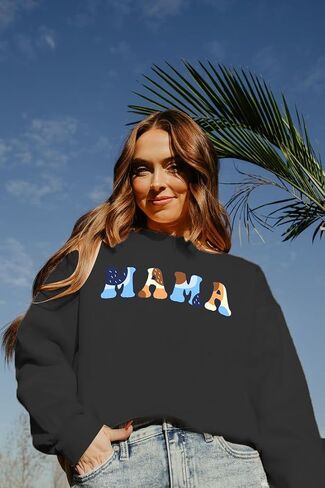 Mama Sweatshirts Women Funny Mom Embroidered Letter Graphic Crewneck Long Sleeve Mom Shirts Pullover Blouse Tops in Saudi Arabia