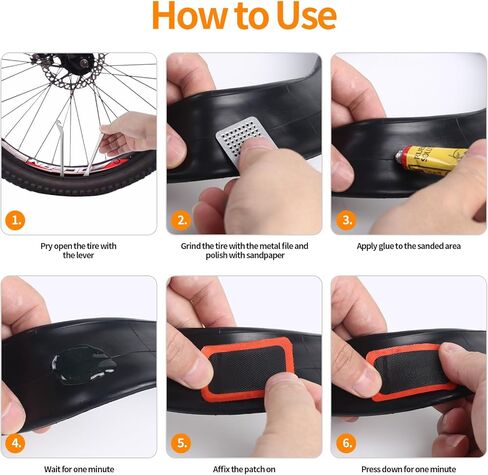 طقم إصلاح أنبوب إطار الدراجة Vefungyan: 28 قطعة من رقع الفلكنة ورافعتين من الفولاذ المقاوم للصدأ مجموعة أنبوب عرموش معدنية لركوب الدراجات على الطرق MTB BMX in Kuwait