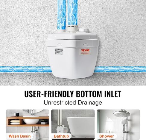 VEVOR Utility Sink Pump, 1/3 HP, 120-Volt, 1750 GPH Flow, 18 ft Head, Under-Sink Sump Pump System with Copper Wire Motor, Heavy-Duty Utility/Laundry Sink Pump, Drain Pump with 1-1/2" Outlet, White in Kuwait