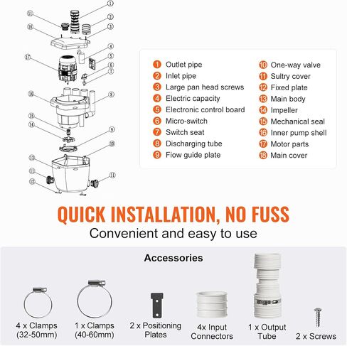 VEVOR Utility Sink Pump, 1/3 HP, 120-Volt, 1750 GPH Flow, 18 ft Head, Under-Sink Sump Pump System with Copper Wire Motor, Heavy-Duty Utility/Laundry Sink Pump, Drain Pump with 1-1/2" Outlet, White in Kuwait