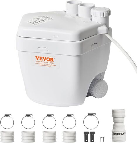 VEVOR Utility Sink Pump, 1/3 HP, 120-Volt, 1750 GPH Flow, 18 ft Head, Under-Sink Sump Pump System with Copper Wire Motor, Heavy-Duty Utility/Laundry Sink Pump, Drain Pump with 1-1/2" Outlet, White in Kuwait