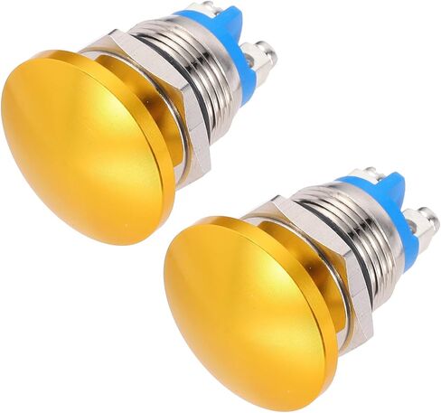 MECCANIXITY 2PCS 3A 16MM 5/8" Momentary Mushroom Head Push Button Switch 12V 24V 120V 250V AC Gold 1NO Waterproof IP65 SPST Domed Round 2 Screw Foot Button Switch in Saudi Arabia