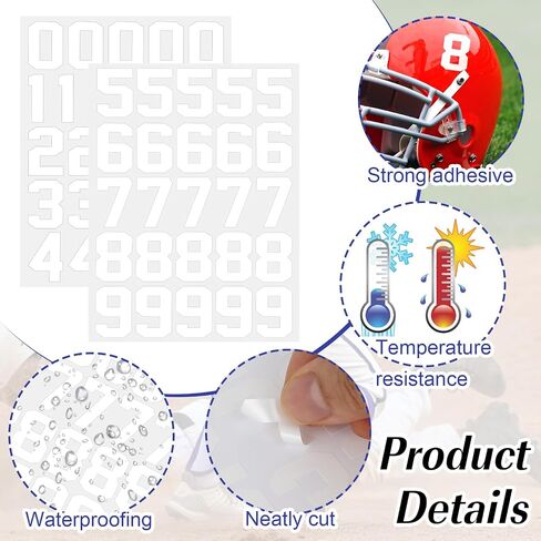 Giantree 204 قطعة من ملصقات أرقام الخوذة الرياضية، ملصقات ذاتية اللصق 1-10 أرقام من الفينيل لخوذة كرة القدم ملصقات خوذة الهوكي للبيسبول والهوكي وكرة القدم لاكروس الضرب الأبيض in Saudi Arabia