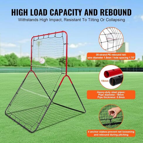 VEVOR Baseball and Softball Rebounder Net, 3 x 4.5 ft PitchBack Baseball Pitching Nest, 3-Way Baseball, Softball Pitchback Net, Fielding Trainer, Bounce Back Net for Fielding/Throwing Practice in Saudi Arabia