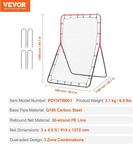 VEVOR Baseball and Softball Rebounder Net, 3 x 4.5 ft PitchBack Baseball Pitching Nest, 3-Way Baseball, Softball Pitchback Net, Fielding Trainer, Bounce Back Net for Fielding/Throwing Practice in Saudi Arabia