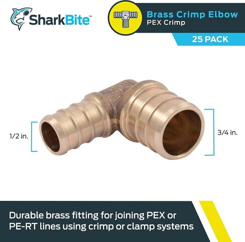 SharkBite 1/2 Inch Crimp 90 Degree Elbow, Pack of 10, Brass Plumbing Fitting, PEX Pipe, PE-RT, UC248LFA10. in Saudi Arabia
