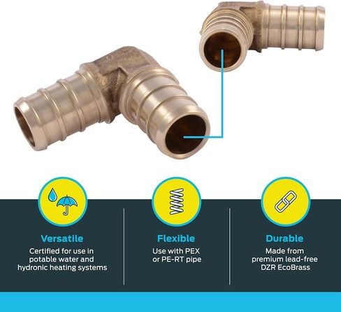 SharkBite 1/2 Inch Crimp 90 Degree Elbow, Pack of 10, Brass Plumbing Fitting, PEX Pipe, PE-RT, UC248LFA10. in Saudi Arabia