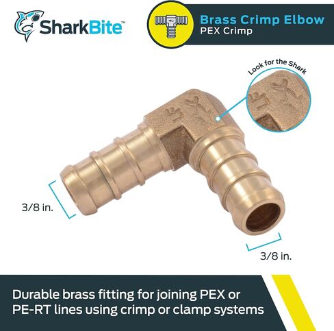 SharkBite 1/2 Inch Crimp 90 Degree Elbow, Pack of 10, Brass Plumbing Fitting, PEX Pipe, PE-RT, UC248LFA10. in Saudi Arabia