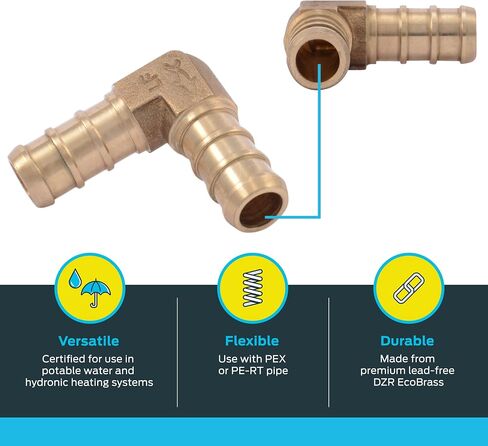 SharkBite 1/2 Inch Crimp 90 Degree Elbow, Pack of 10, Brass Plumbing Fitting, PEX Pipe, PE-RT, UC248LFA10. in Saudi Arabia