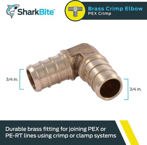 SharkBite 1/2 Inch Crimp 90 Degree Elbow, Pack of 10, Brass Plumbing Fitting, PEX Pipe, PE-RT, UC248LFA10. in Saudi Arabia