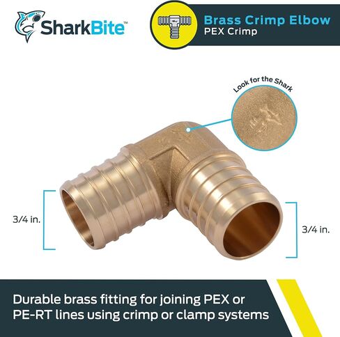 SharkBite 1/2 بوصة مجعد 90 درجة الكوع، حزمة من 10، تركيبات السباكة النحاسية، أنابيب PEX، PE-RT، UC248LFA10. in Saudi Arabia