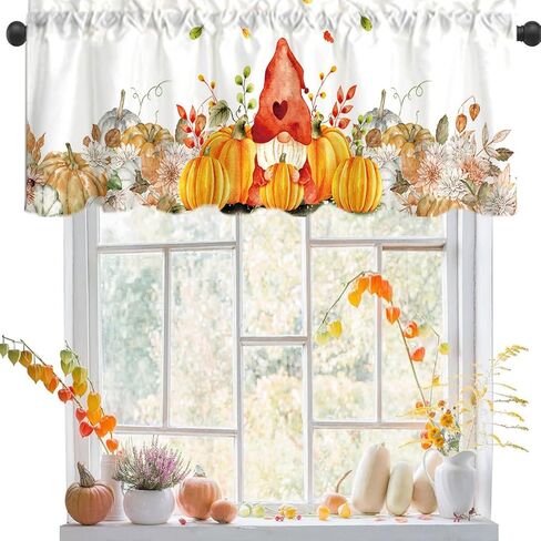 54x18 Inches Thanksgiving Pumpkin Gnome Window Treatment Valance Harvest Autumn Short Curtain Kitchen Bathroom Living Room Decorations Polyester Rod Pocket in Saudi Arabia