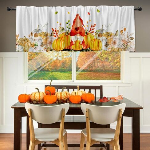 54x18 Inches Thanksgiving Pumpkin Gnome Window Treatment Valance Harvest Autumn Short Curtain Kitchen Bathroom Living Room Decorations Polyester Rod Pocket in Saudi Arabia