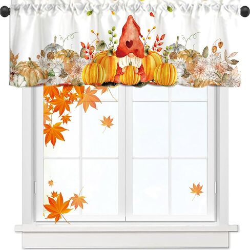 54x18 Inches Thanksgiving Pumpkin Gnome Window Treatment Valance Harvest Autumn Short Curtain Kitchen Bathroom Living Room Decorations Polyester Rod Pocket in Saudi Arabia