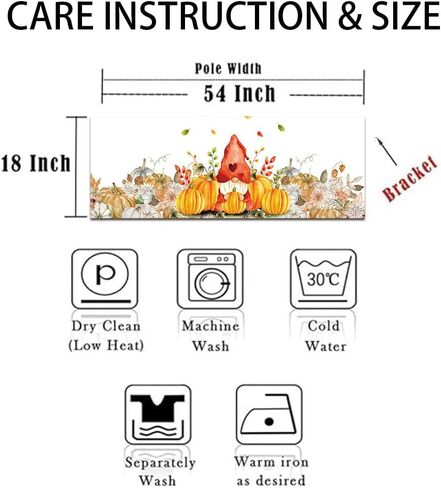 54x18 Inches Thanksgiving Pumpkin Gnome Window Treatment Valance Harvest Autumn Short Curtain Kitchen Bathroom Living Room Decorations Polyester Rod Pocket in Saudi Arabia
