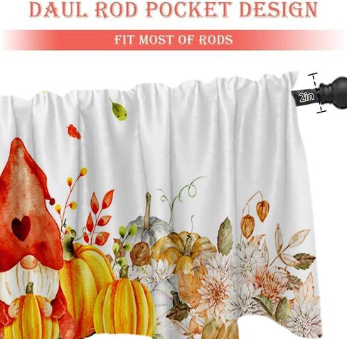 54x18 Inches Thanksgiving Pumpkin Gnome Window Treatment Valance Harvest Autumn Short Curtain Kitchen Bathroom Living Room Decorations Polyester Rod Pocket in Saudi Arabia