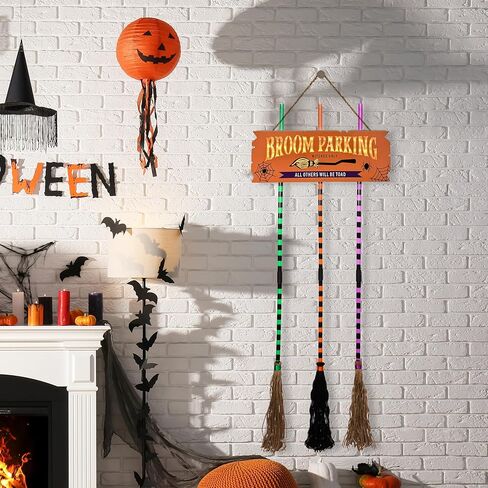 Pop Clap Halloween Decorations Door Broom Parking Sign Purple LED Lights Witches Broom Hocus Pocus for Porch Front Indoor Outdoor Hanging Wall Decor in Saudi Arabia