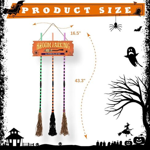 Pop Clap Halloween Decorations Door Broom Parking Sign Purple LED Lights Witches Broom Hocus Pocus for Porch Front Indoor Outdoor Hanging Wall Decor in Saudi Arabia