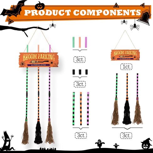Pop Clap Halloween Decorations Door Broom Parking Sign Purple LED Lights Witches Broom Hocus Pocus for Porch Front Indoor Outdoor Hanging Wall Decor in Saudi Arabia