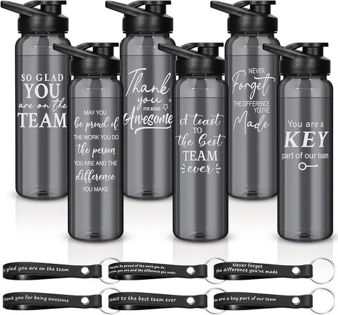 12 قطعة من Lallisa، هدايا شكر، هدايا تقدير، زجاجات مياه رياضية بلاستيكية سعة 24 أونصة مع سلسلة مفاتيح من السيليكون، هدايا ملهمة للموظفين، علامة شكر لزملاء العمل والنساء والرجال، رمادي in Kuwait