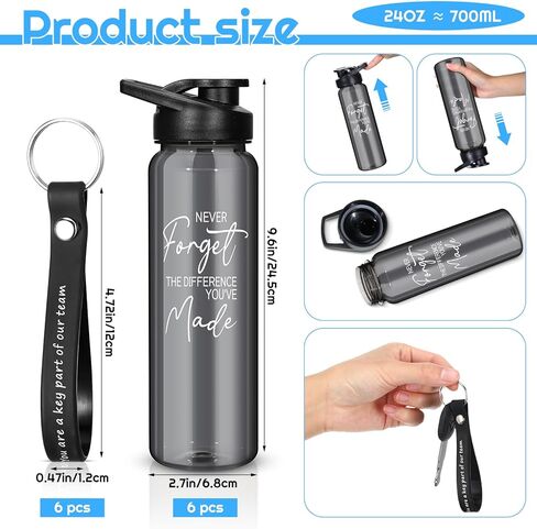 12 قطعة من Lallisa، هدايا شكر، هدايا تقدير، زجاجات مياه رياضية بلاستيكية سعة 24 أونصة مع سلسلة مفاتيح من السيليكون، هدايا ملهمة للموظفين، علامة شكر لزملاء العمل والنساء والرجال، رمادي in Kuwait