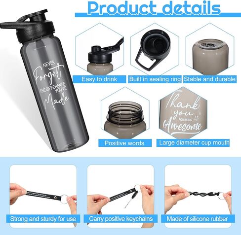 12 قطعة من Lallisa، هدايا شكر، هدايا تقدير، زجاجات مياه رياضية بلاستيكية سعة 24 أونصة مع سلسلة مفاتيح من السيليكون، هدايا ملهمة للموظفين، علامة شكر لزملاء العمل والنساء والرجال، رمادي in Kuwait